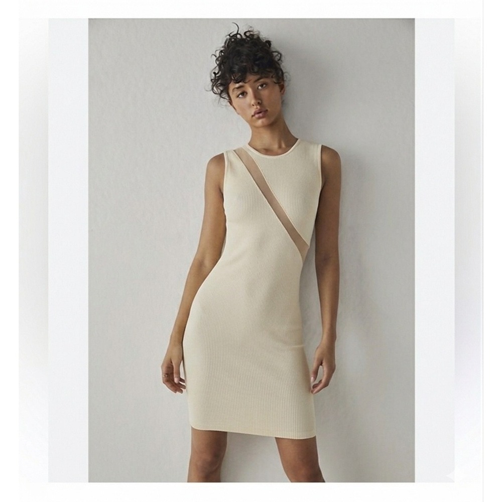 Intimately Free People Dress Womens XS/S Ivory Ribbed Mesh‎ Bodycon Mini FT1202